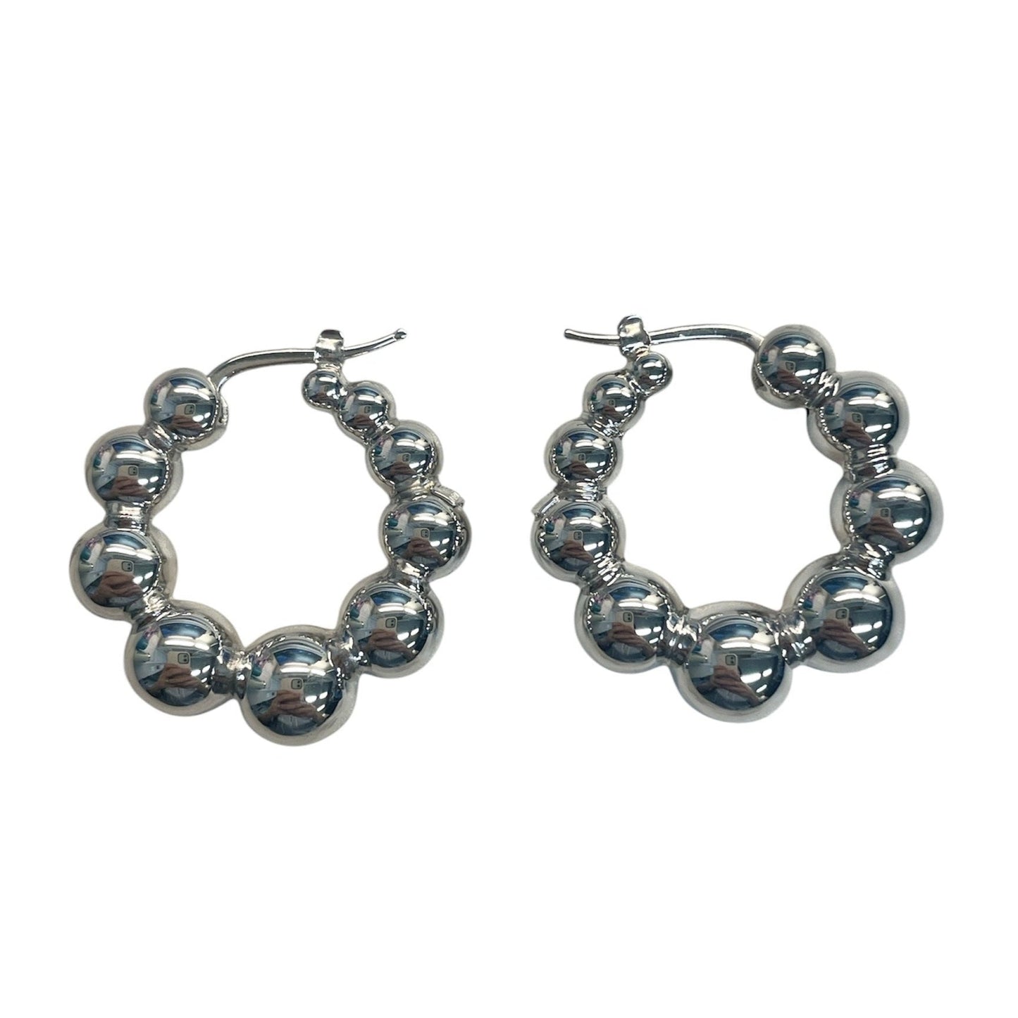 Sterling Silver Beaded Round Hoops