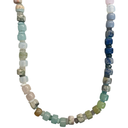 Mixed-Stone & Lapis Blue Trade Bead Necklace