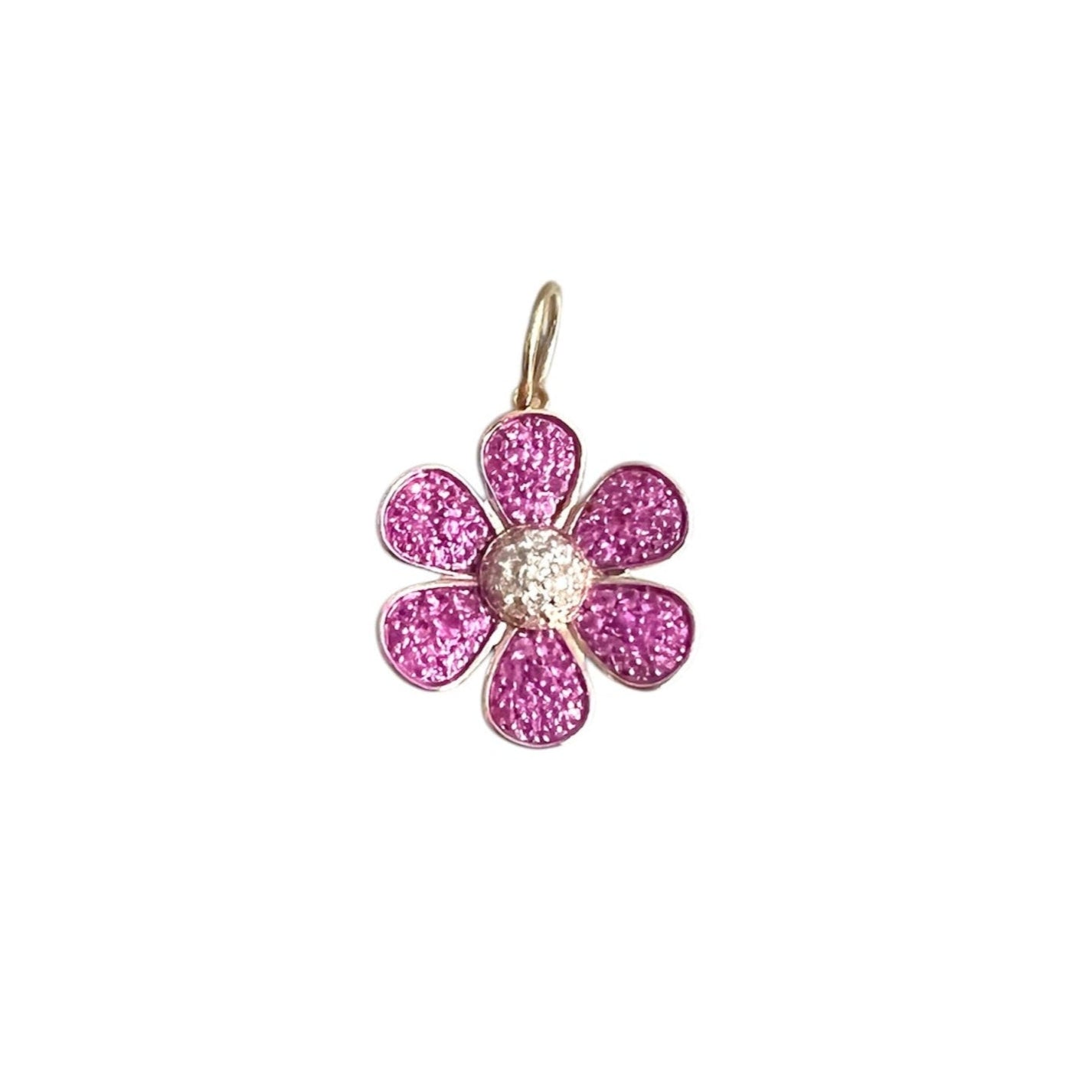 Pink Sapphire & Diamond Pave Flower Pendant