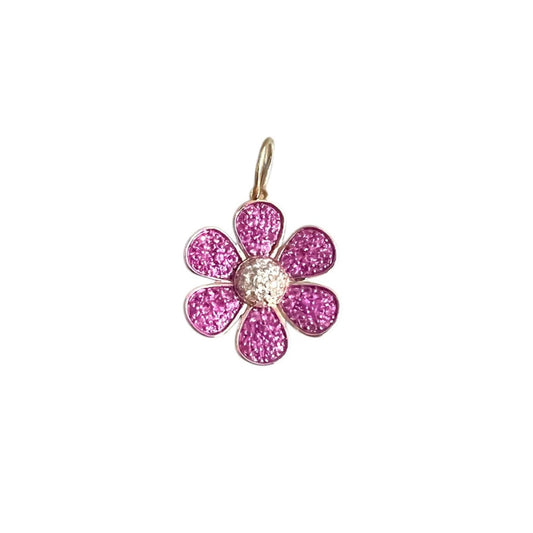 Pink Sapphire & Diamond Pave Flower Pendant
