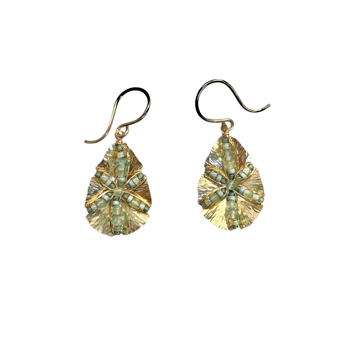 Green Quartz Textured Tear Drop Earrings