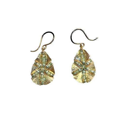 Green Quartz Textured Tear Drop Earrings