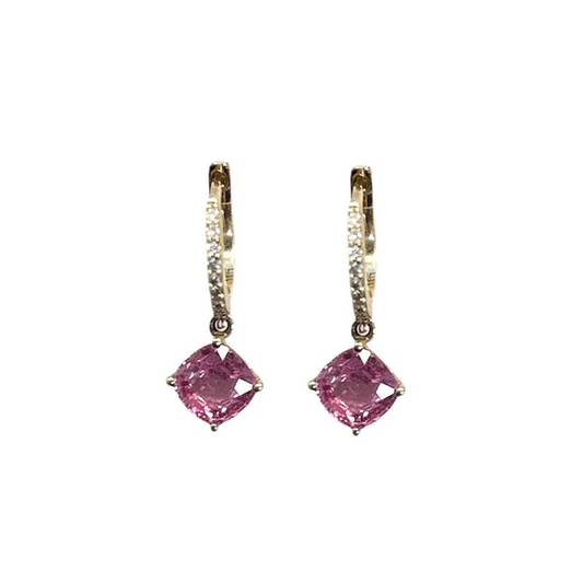 Diamond & Pink Sapphire Drop Earrings