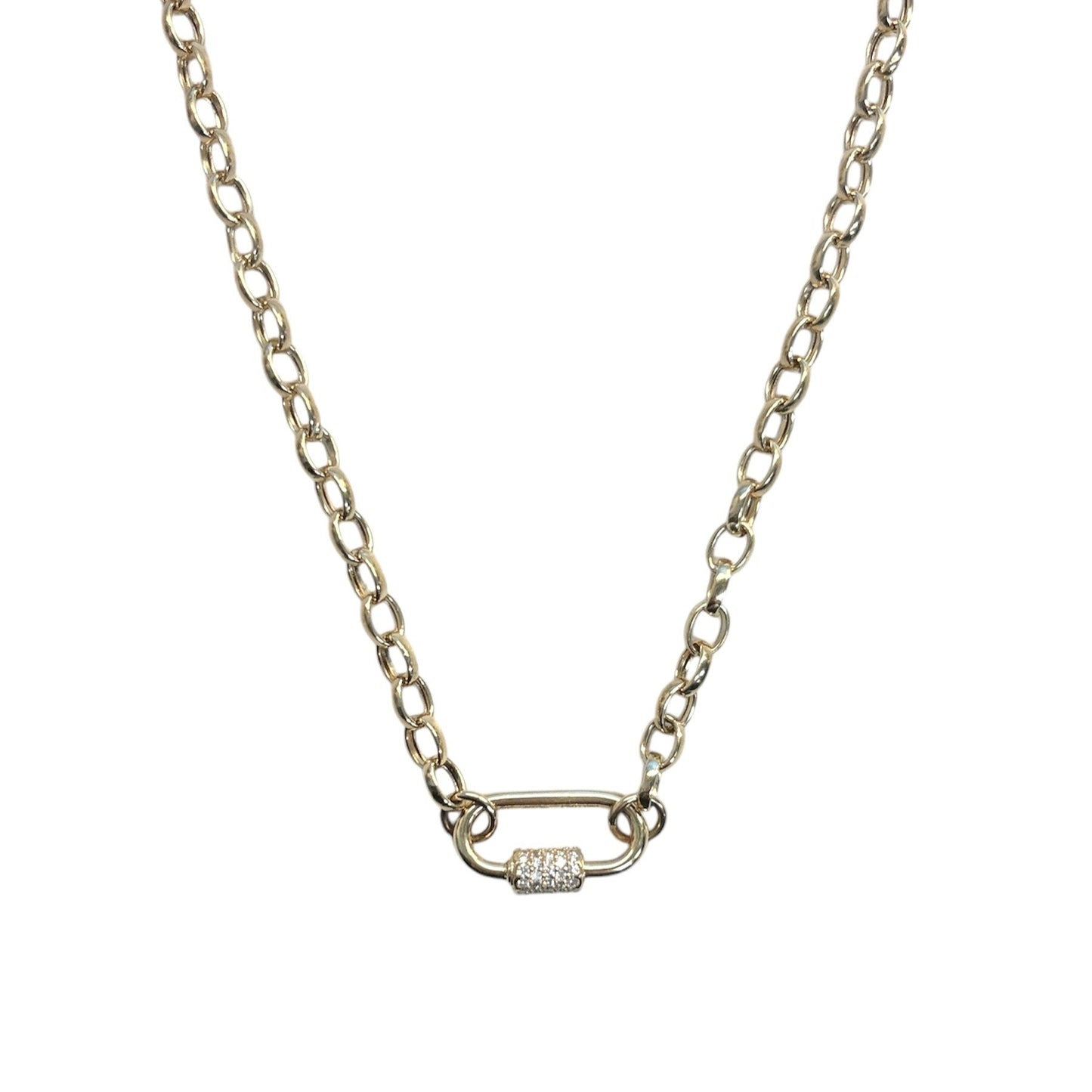 Elongated Rolo Chain with Diamond Carabiner Enhancer