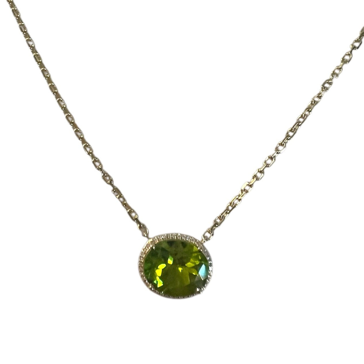 Oval Peridot with Diamond Halo Necklace