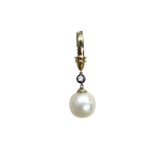 Pearl & Diamond Pendant with Black Rhodium Bezel