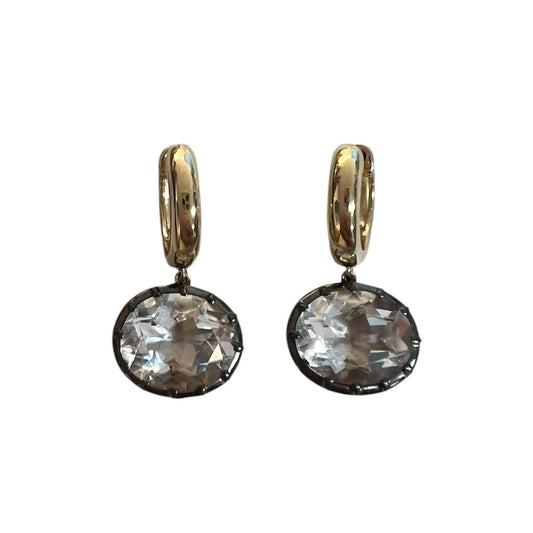 Gold Huggies with White Topaz Drop