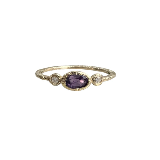 Textured Amethyst and Diamond Ring