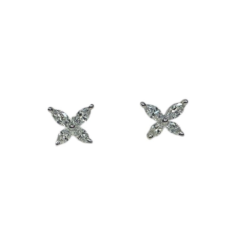 Marquise Diamond Flower Stud Earrings