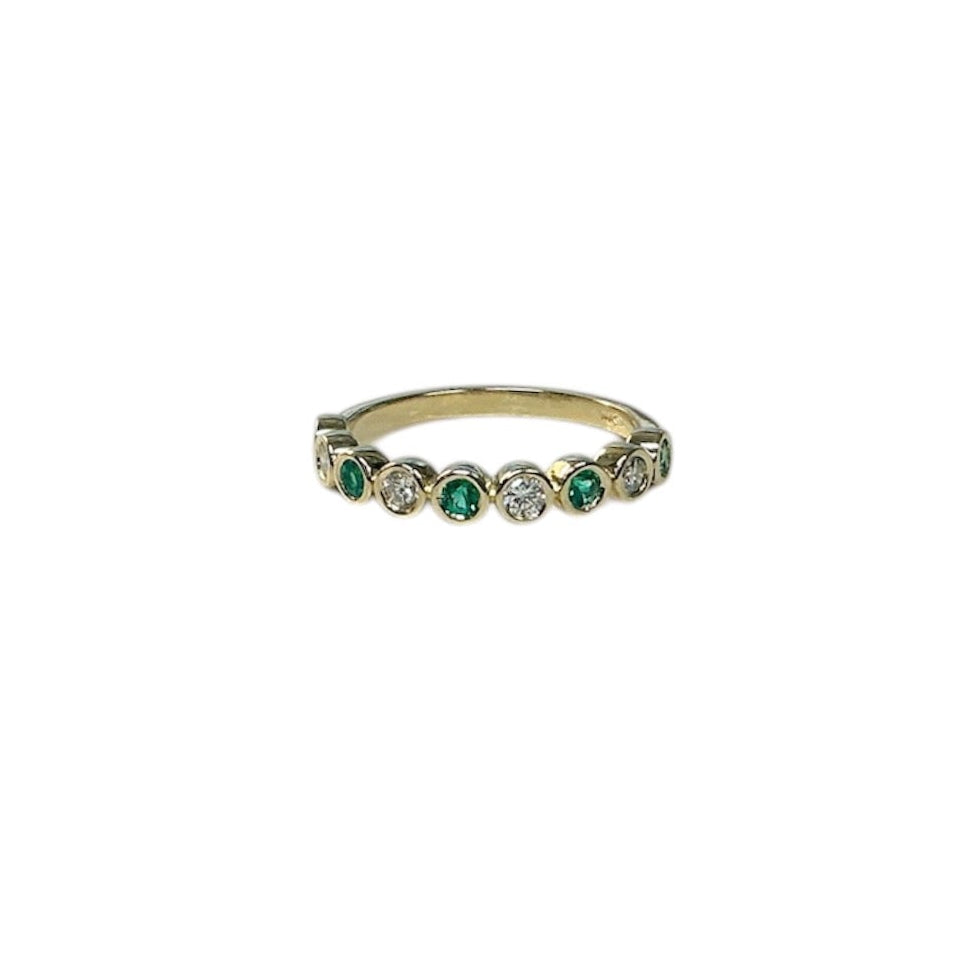 Bezel Set Emerald and Diamond Anniversary Band