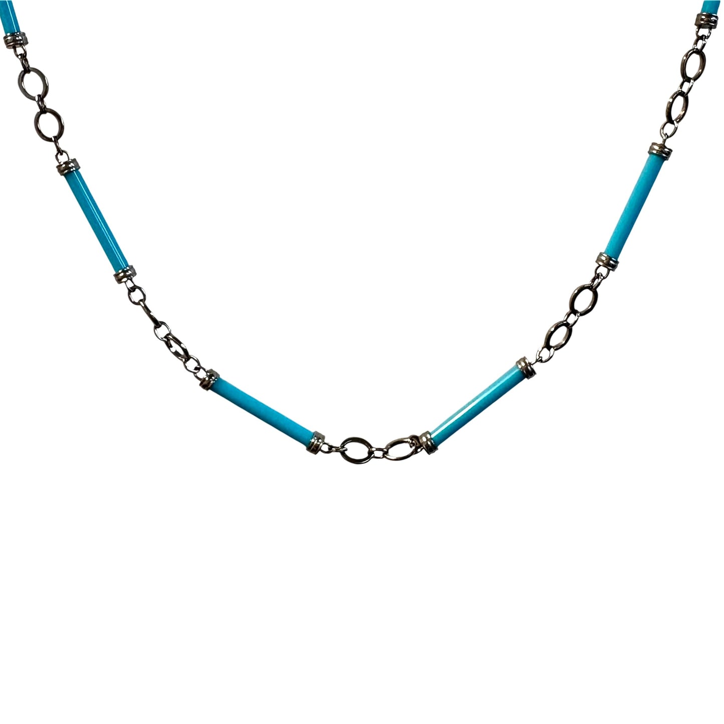 Turquoise Bar & Silver Chain Necklace