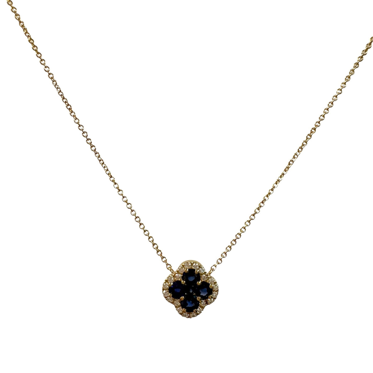 Blue Sapphire & Diamond Clover Necklace