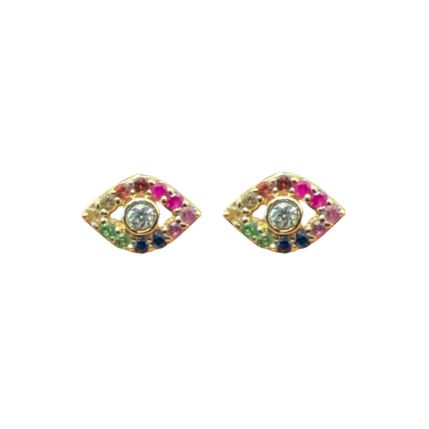 Multi Gemstone Rainbow Evil Eye Studs