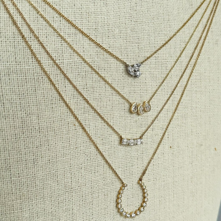 Three Pear Diamond Bezel Necklace