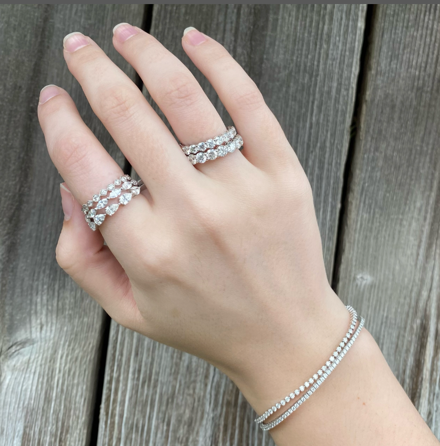 Three Prong White Gold Diamond Tennis Bracelet