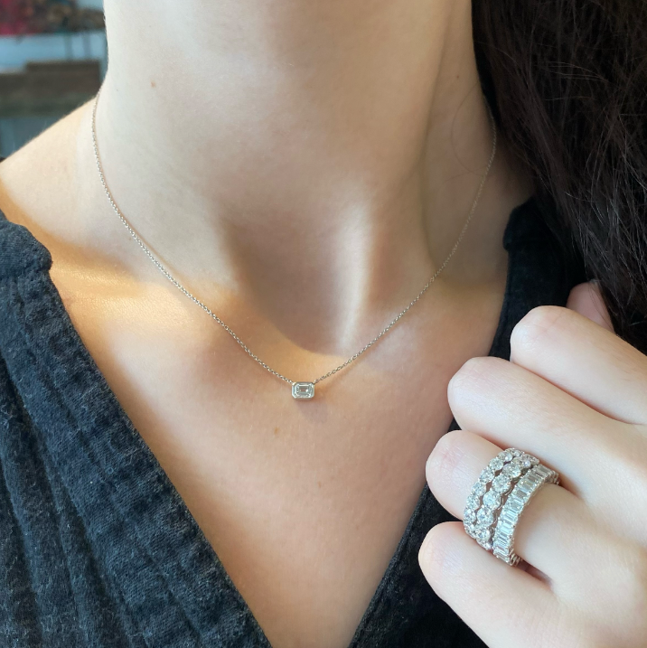 Emerald Cut Diamond Solitaire Necklace