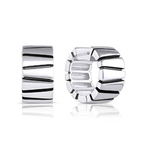 Trapezoid Design Silver Snap Hoops