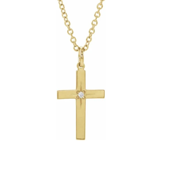 Diamond Inlay Cross 15" Necklace