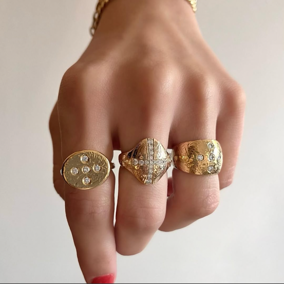 Hammered Diamond Cross Ring