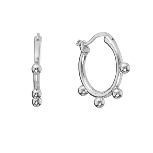 Silver Beaded Click Hoops