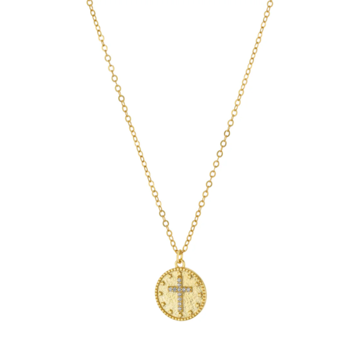 Round Matte Cross Necklace