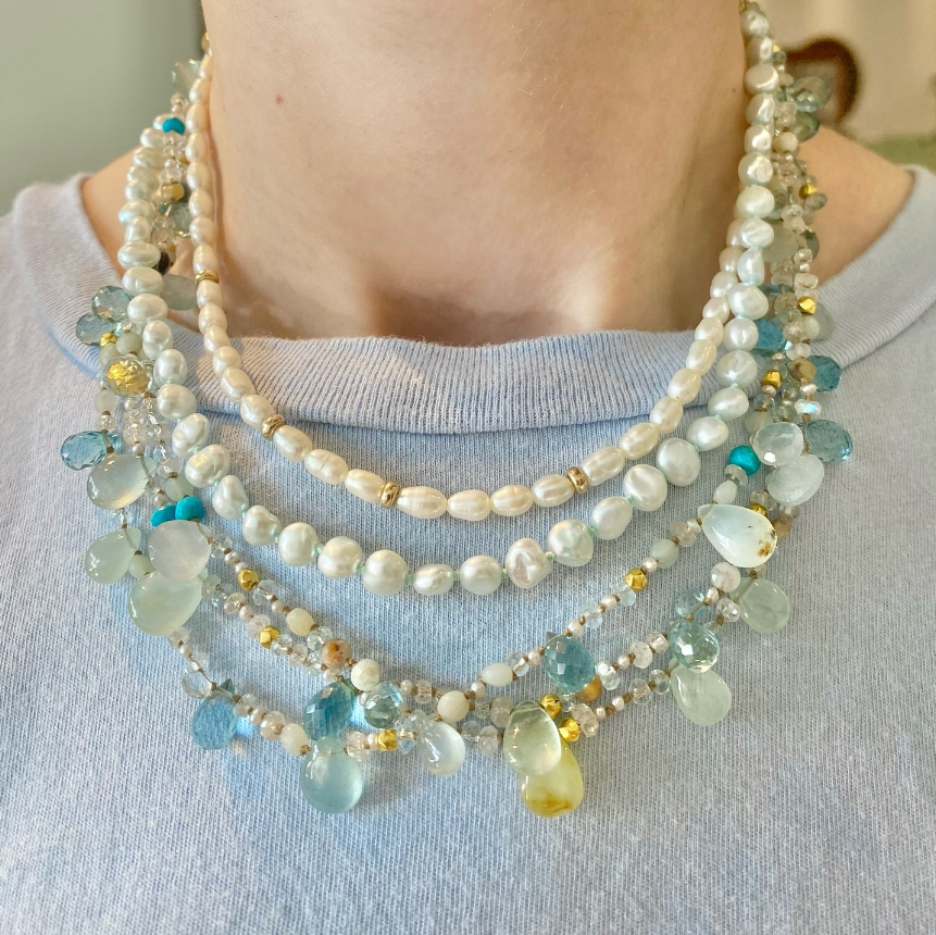 Aquamarine & Gold Bead Pre-Layered Necklace