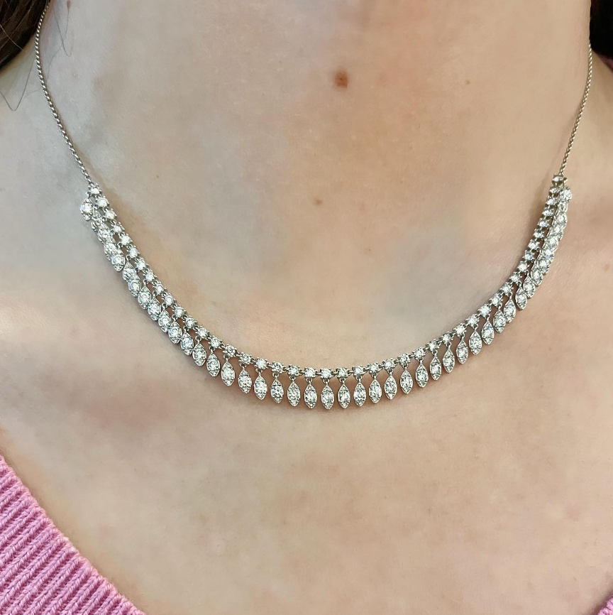 Diamond Fringe White Gold Necklace