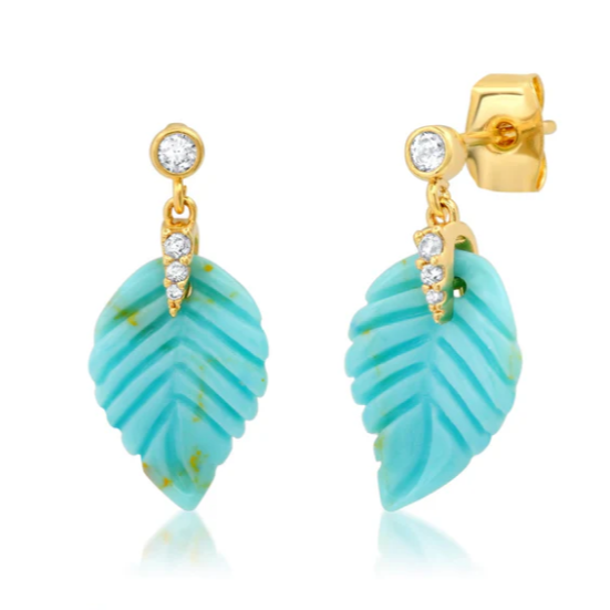 Turquoise Feather Drop Earrings