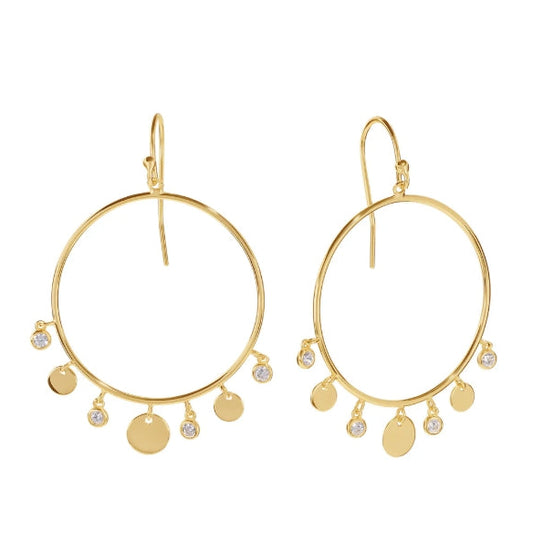 Bezel CZ Disc Dangle Earrings