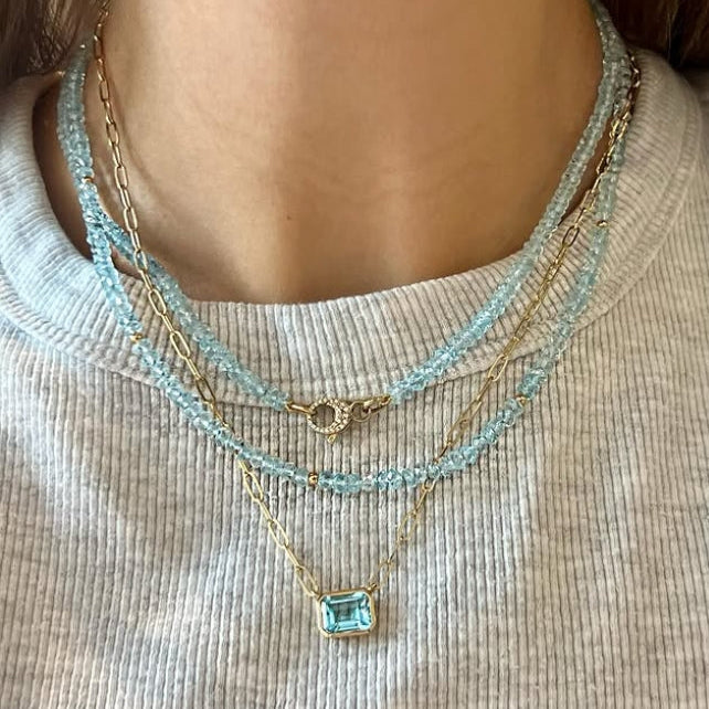 Sky Blue Topaz & Diamond Clasp Necklace