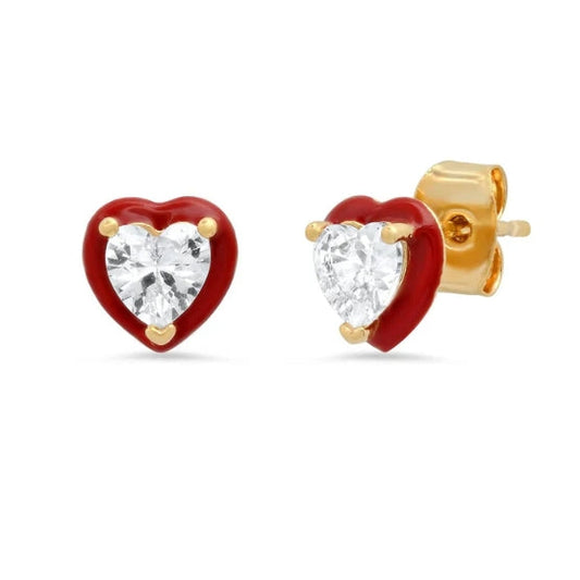Enamel & CZ Heart Studs