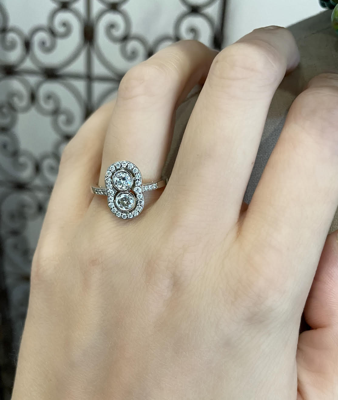 Vintage Inspired Double Diamond Halo Ring