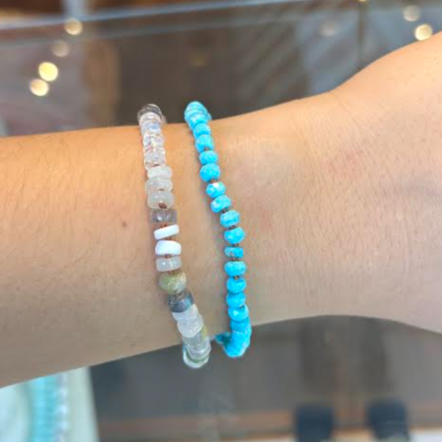 Moonstone, Prehnite & Peruvian Opal Bracelet