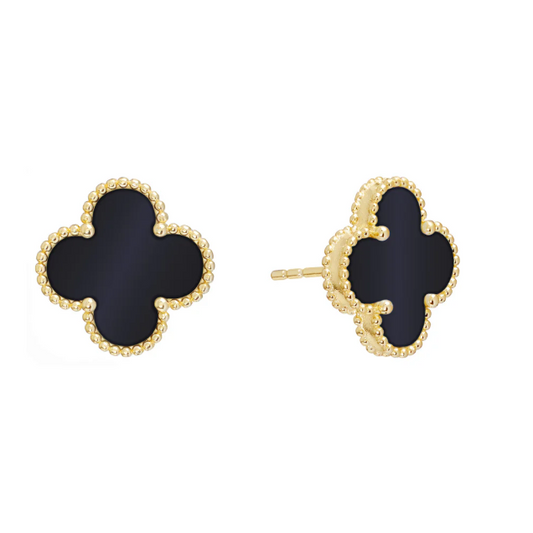 Black Beaded Clover Studs