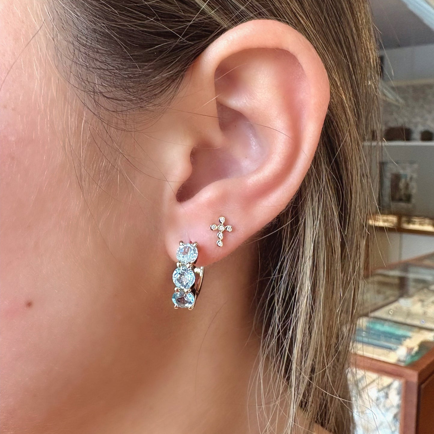 Blue Topaz Hinged Hoops