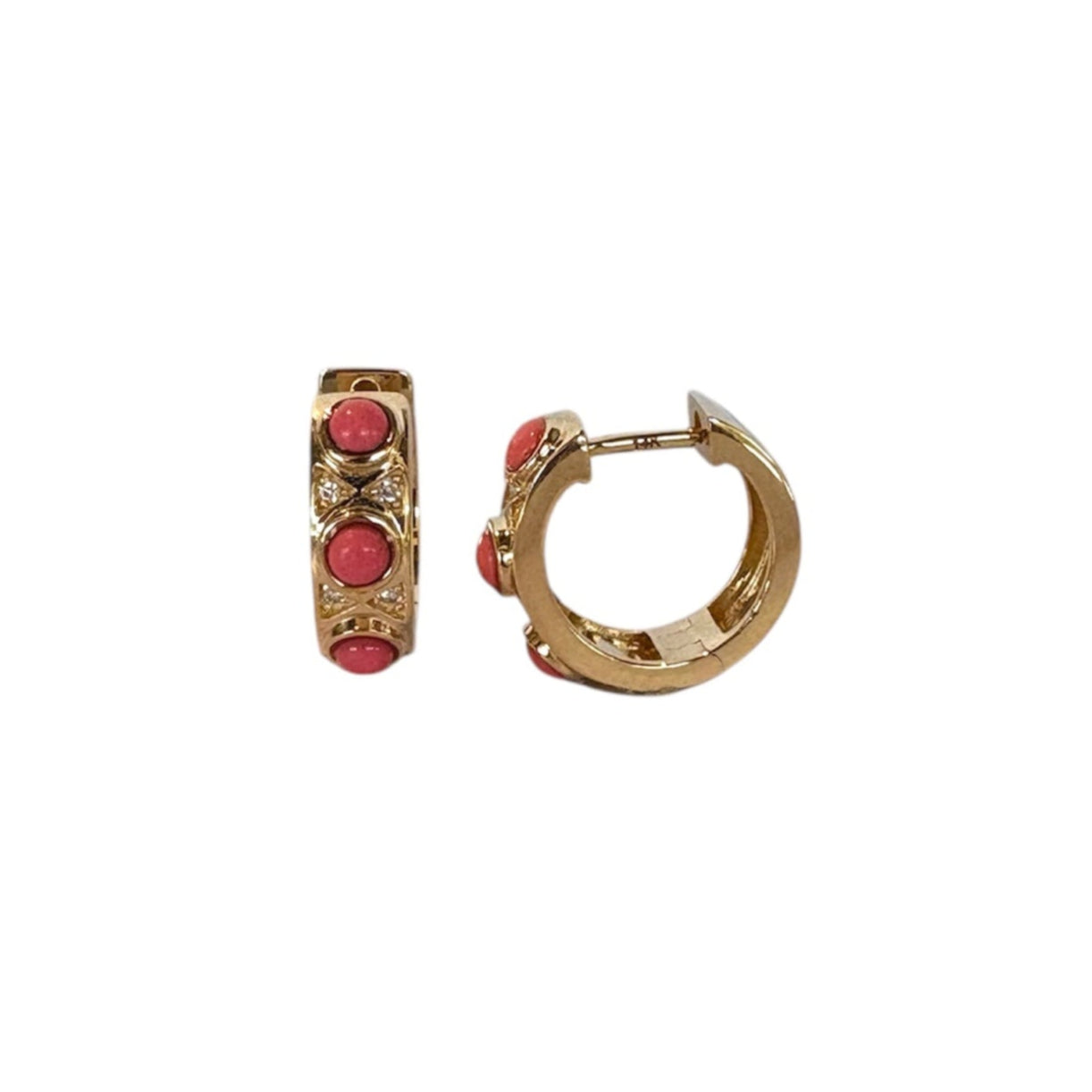 Coral Gold and Diamond Huggie Earrings