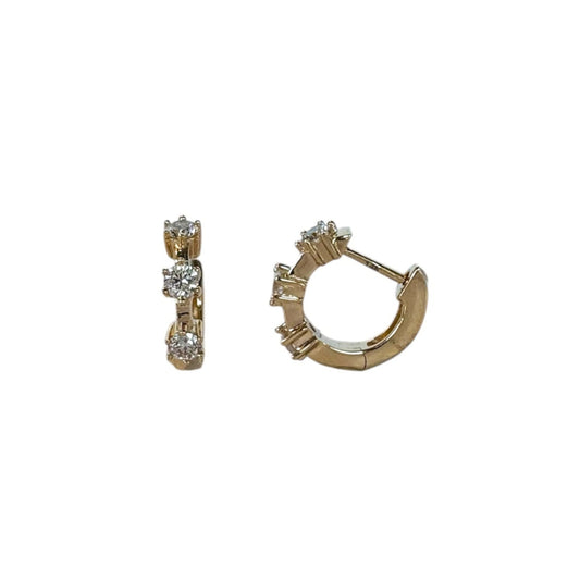 Gold Triple Diamond Huggie Earrings