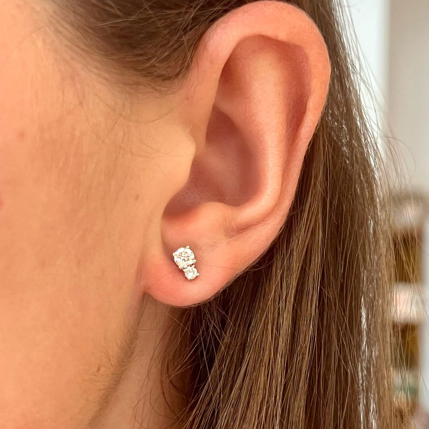 Double Diamond Stud Earrings