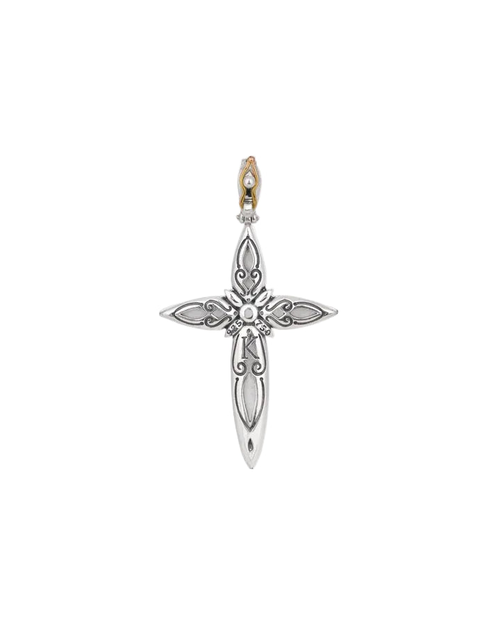 Sterling Silver Rock Crystal & Aquamarine Cross Pendant