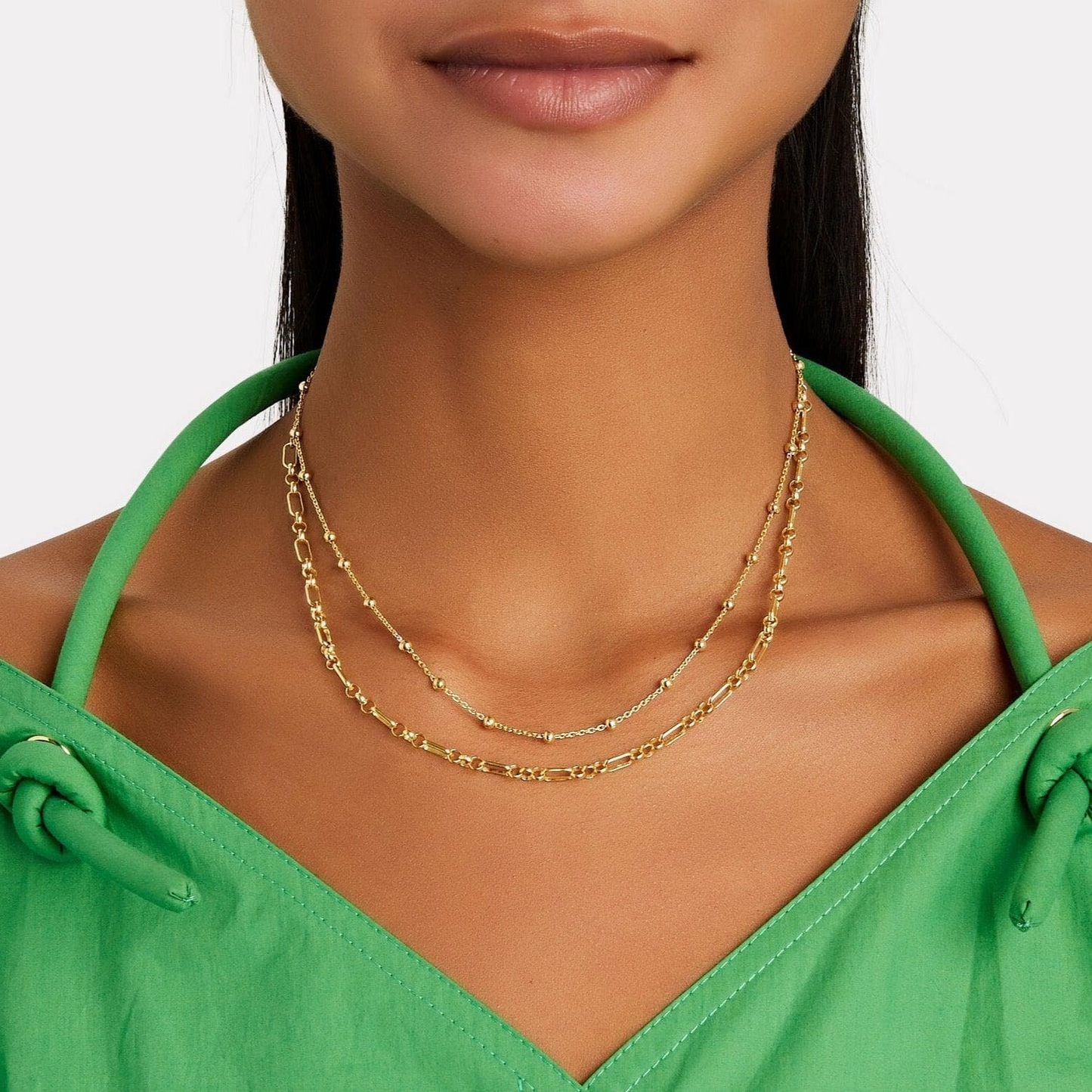 Pre-Layered Triple Round & Oval Chain Necklace