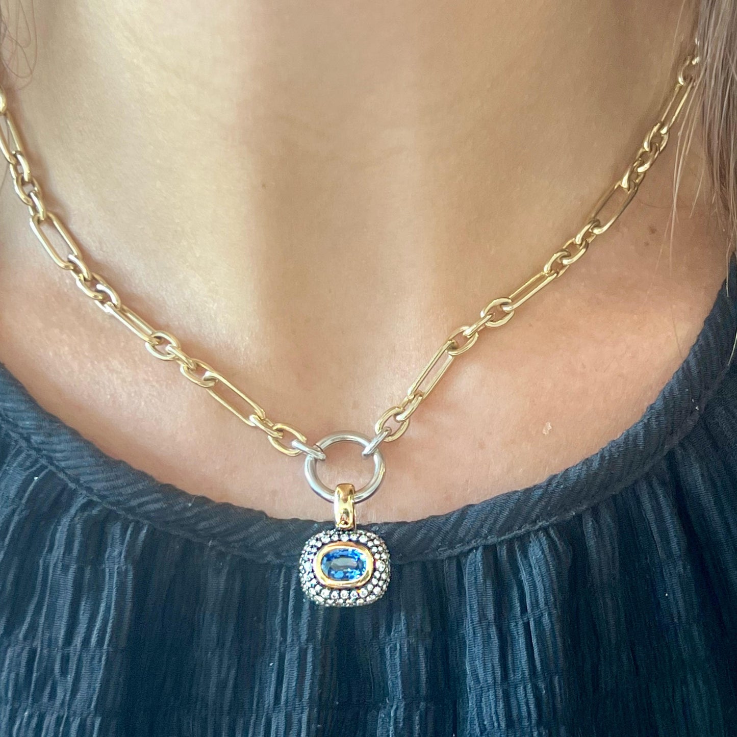 Blue Sapphire Two-Toned Pendant