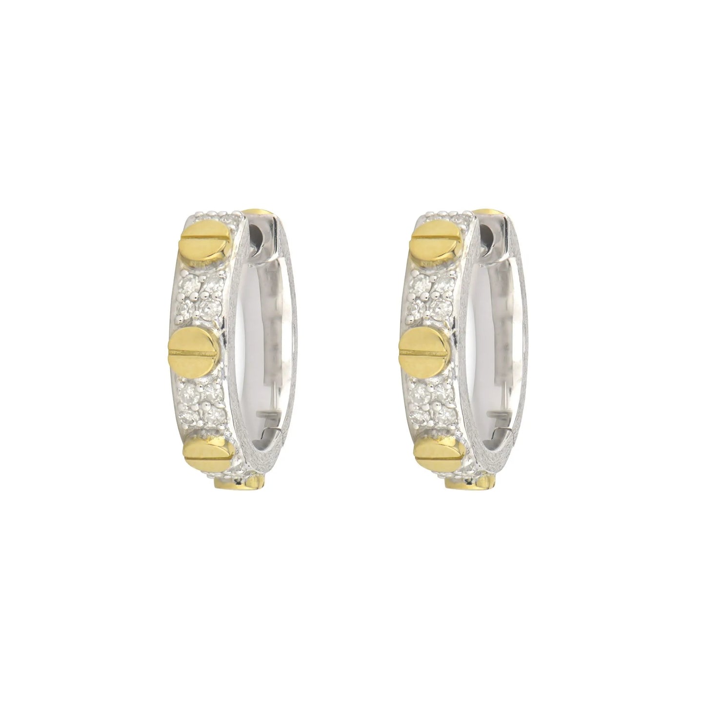 Small Mixed Metal Diamond Pave Nail Head Hoop Earrings