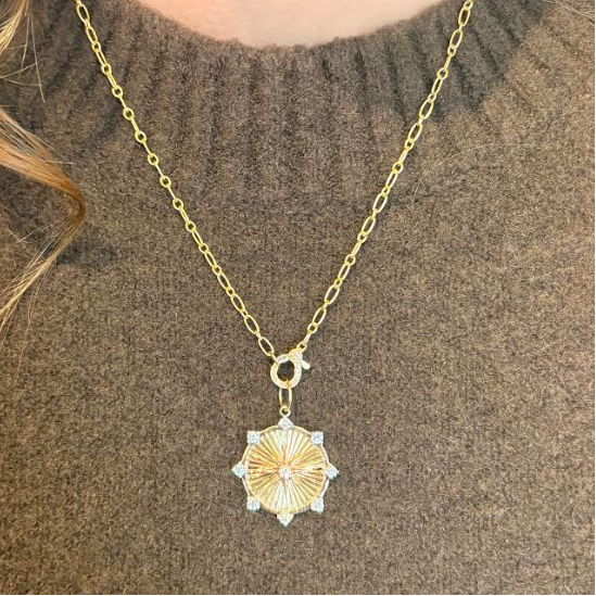 Fluted Disc Gold & Diamond Pendant