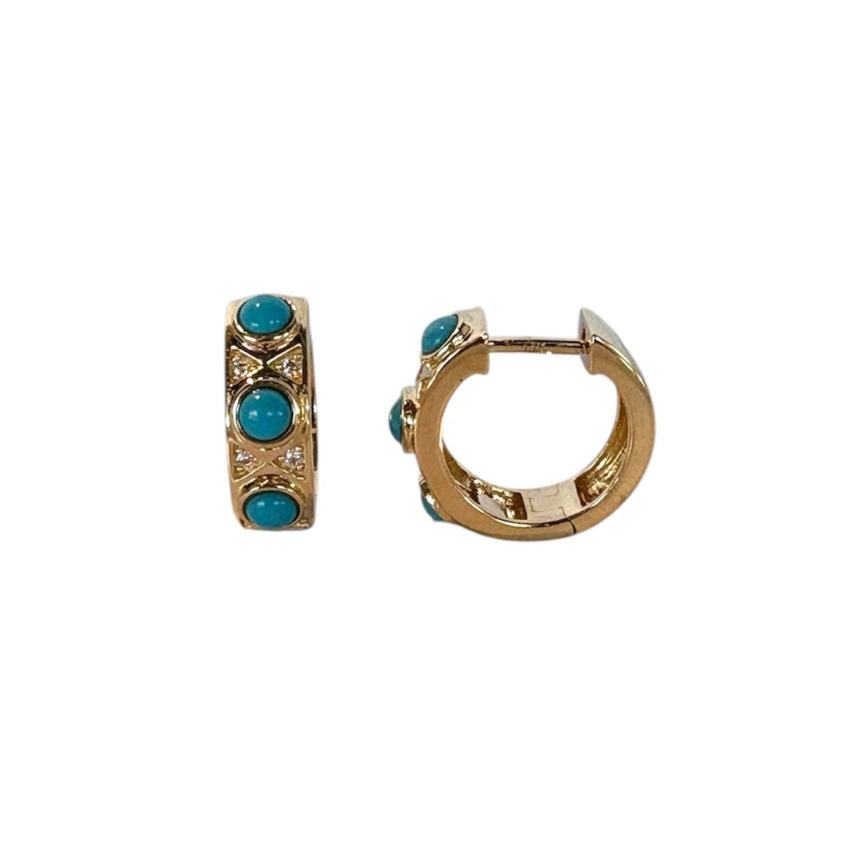 Turquoise and Diamond Huggie Earrings
