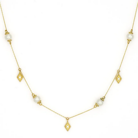 Petite Pearl & Diamond Kites Necklace