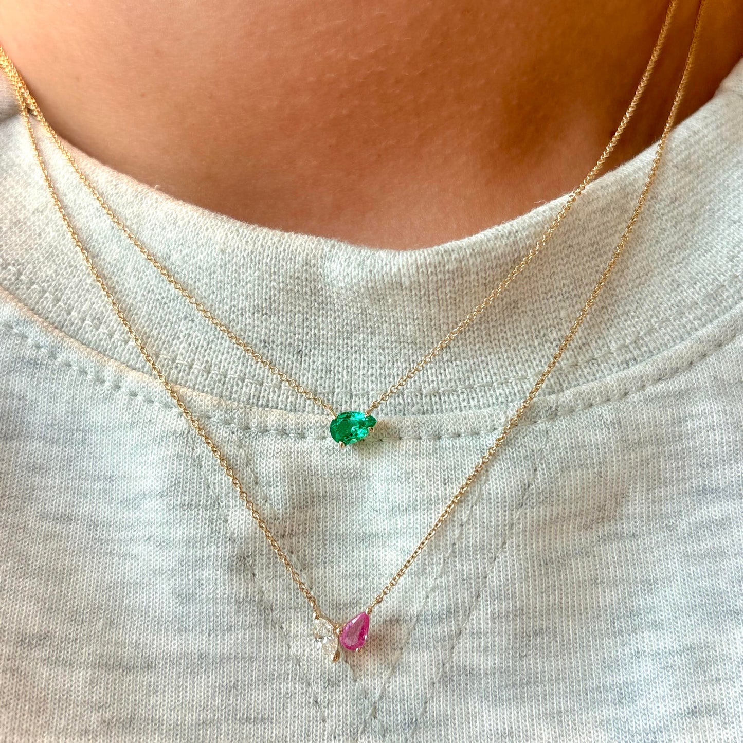 East West Pear Lab Grown Emerald Necklace