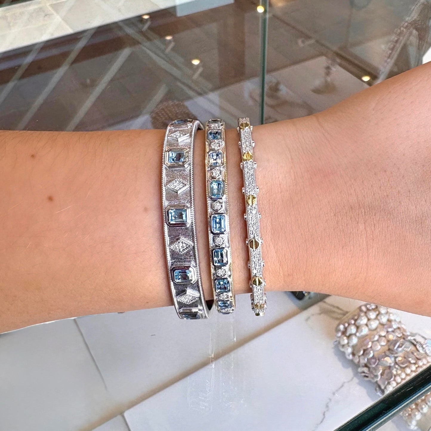 Silver Sky Blue & White Topaz Bracelet