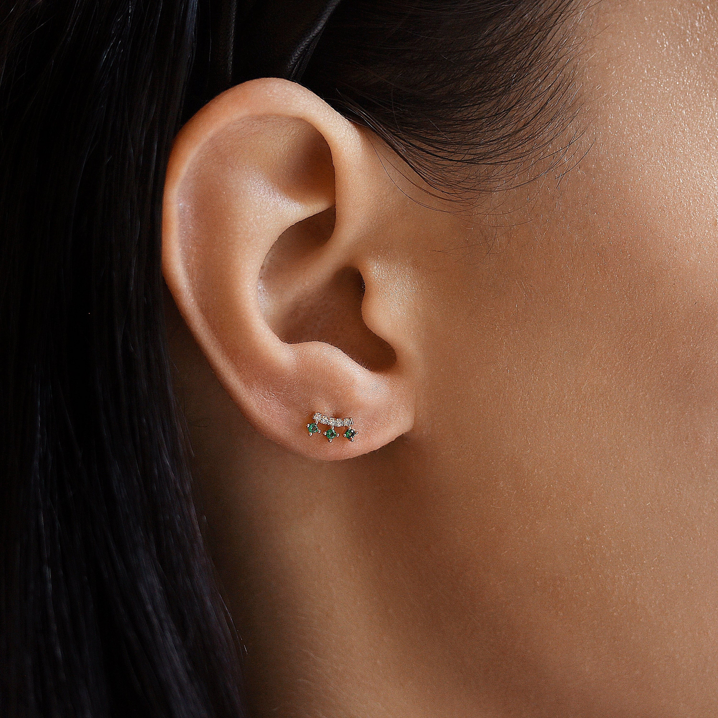 Pave Emerald Climber Studs