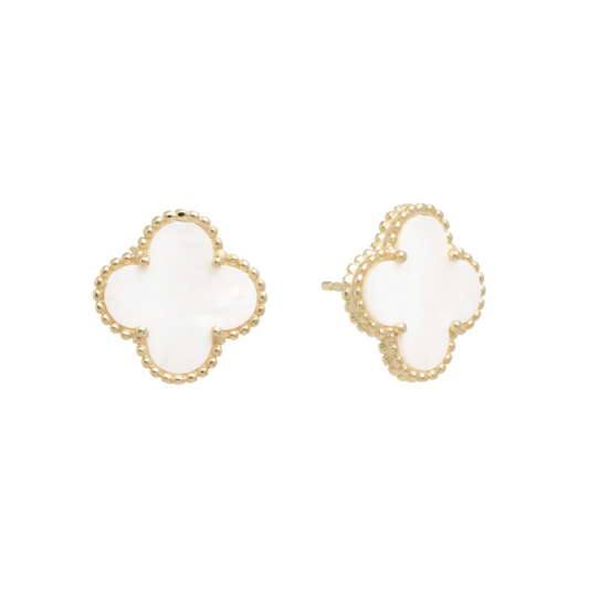 White Beaded Clover Studs