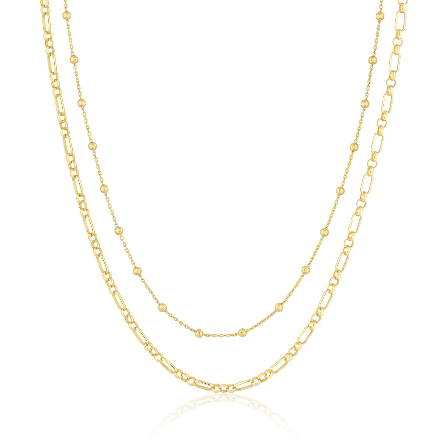 Pre-Layered Triple Round & Oval Chain Necklace